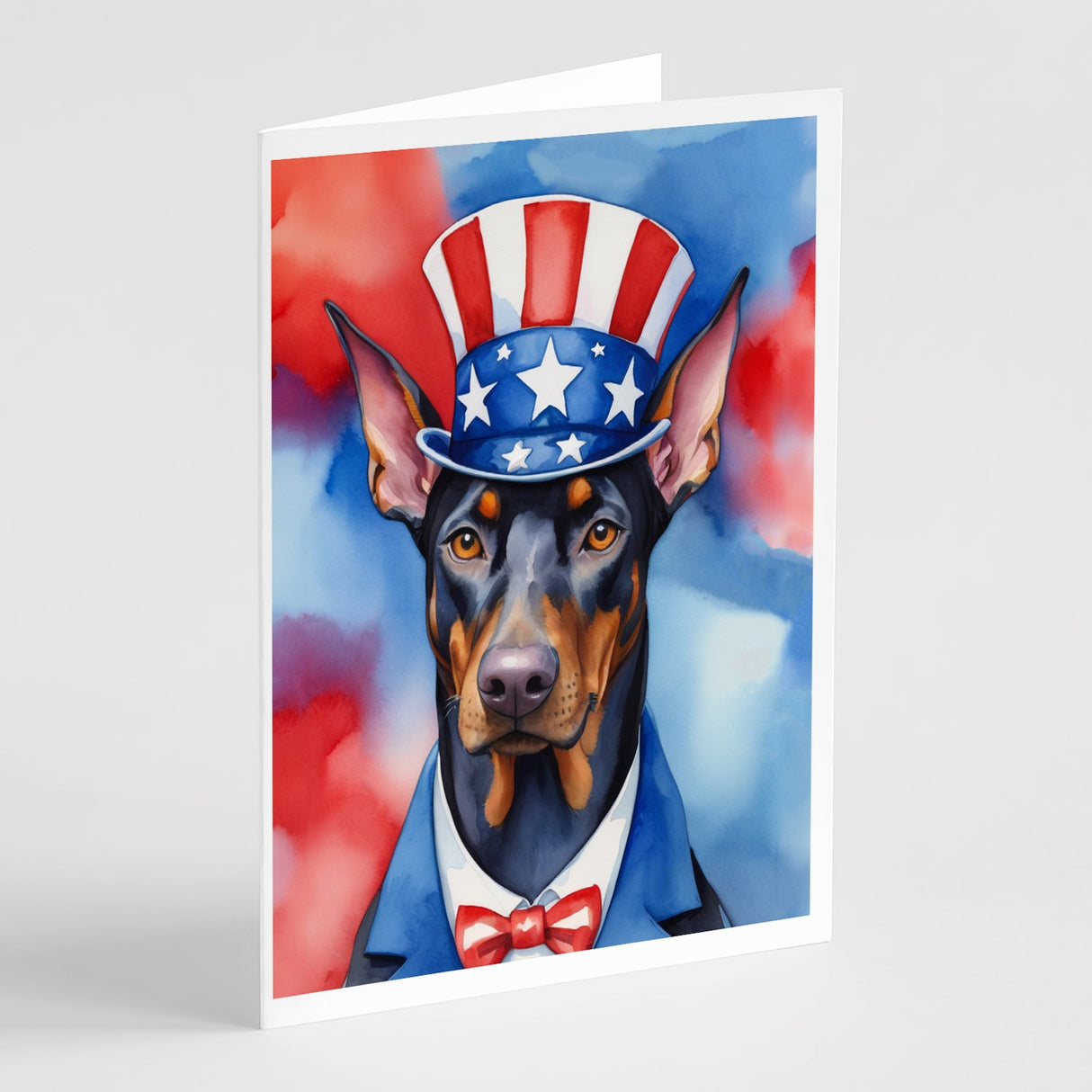 Doberman Pinscher Patriotic American Greeting Cards Pack of 8