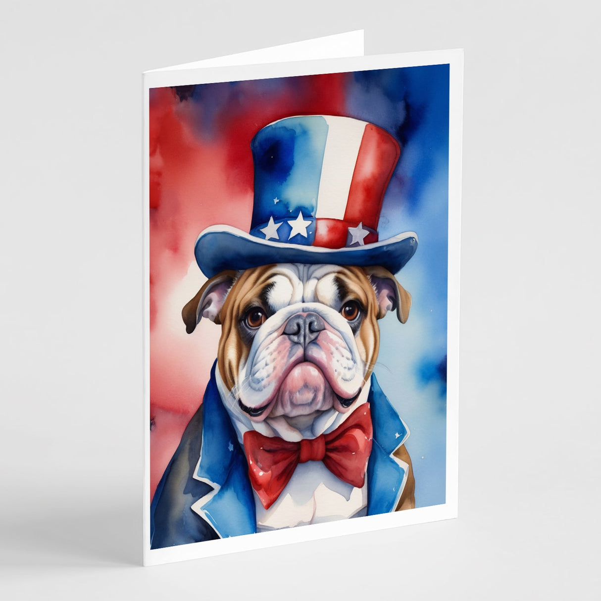 English Bulldog Patriotic American Greeting Cards Pack of 8