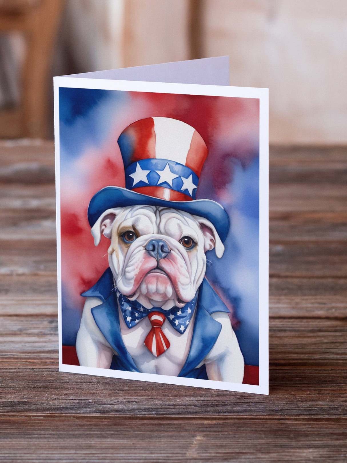 English Bulldog Patriotic American Greeting Cards Pack of 8