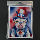 English Bulldog Patriotic American Greeting Cards Pack of 8