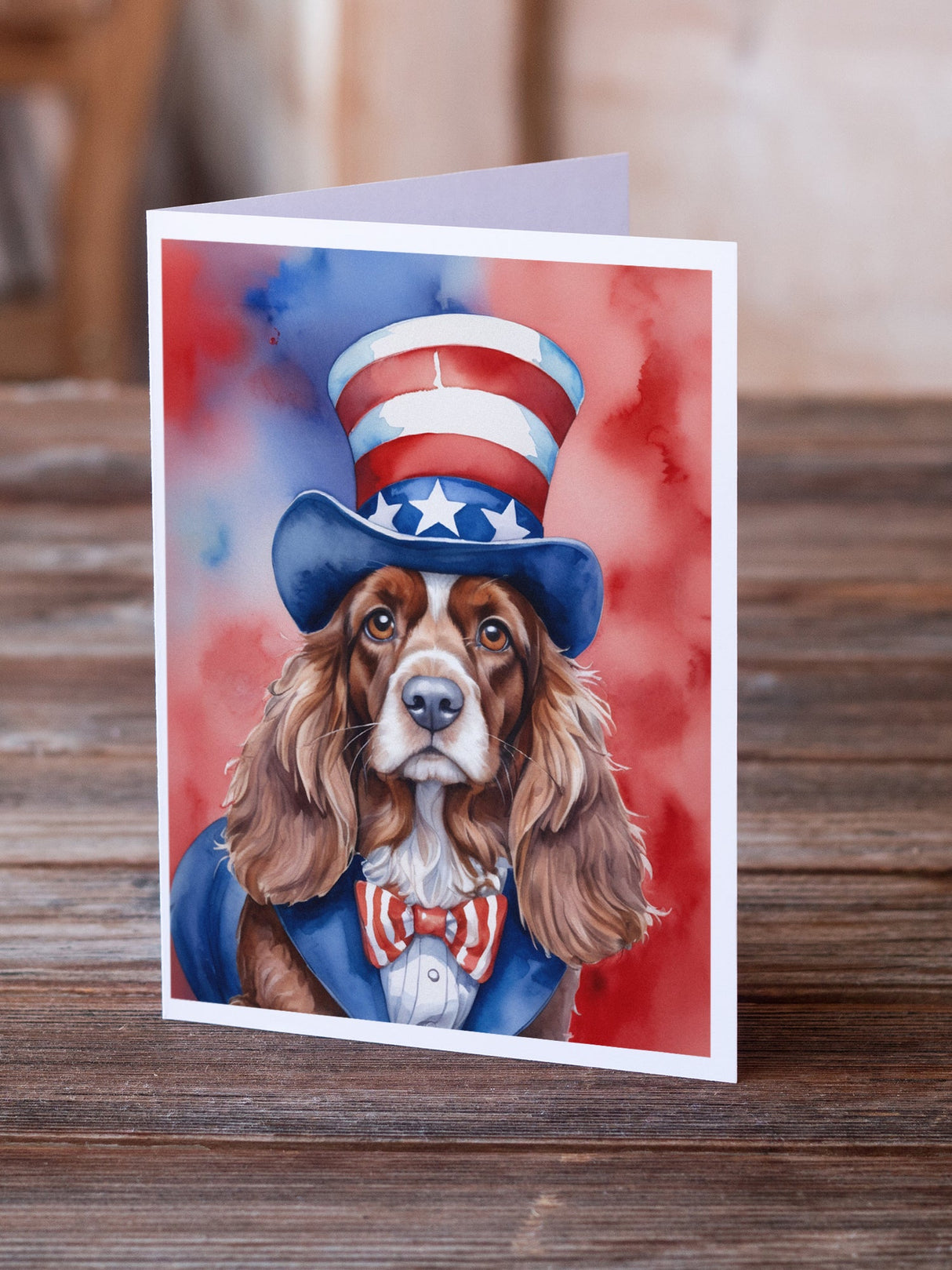 English Cocker Spaniel Patriotic American Greeting Cards Pack of 8