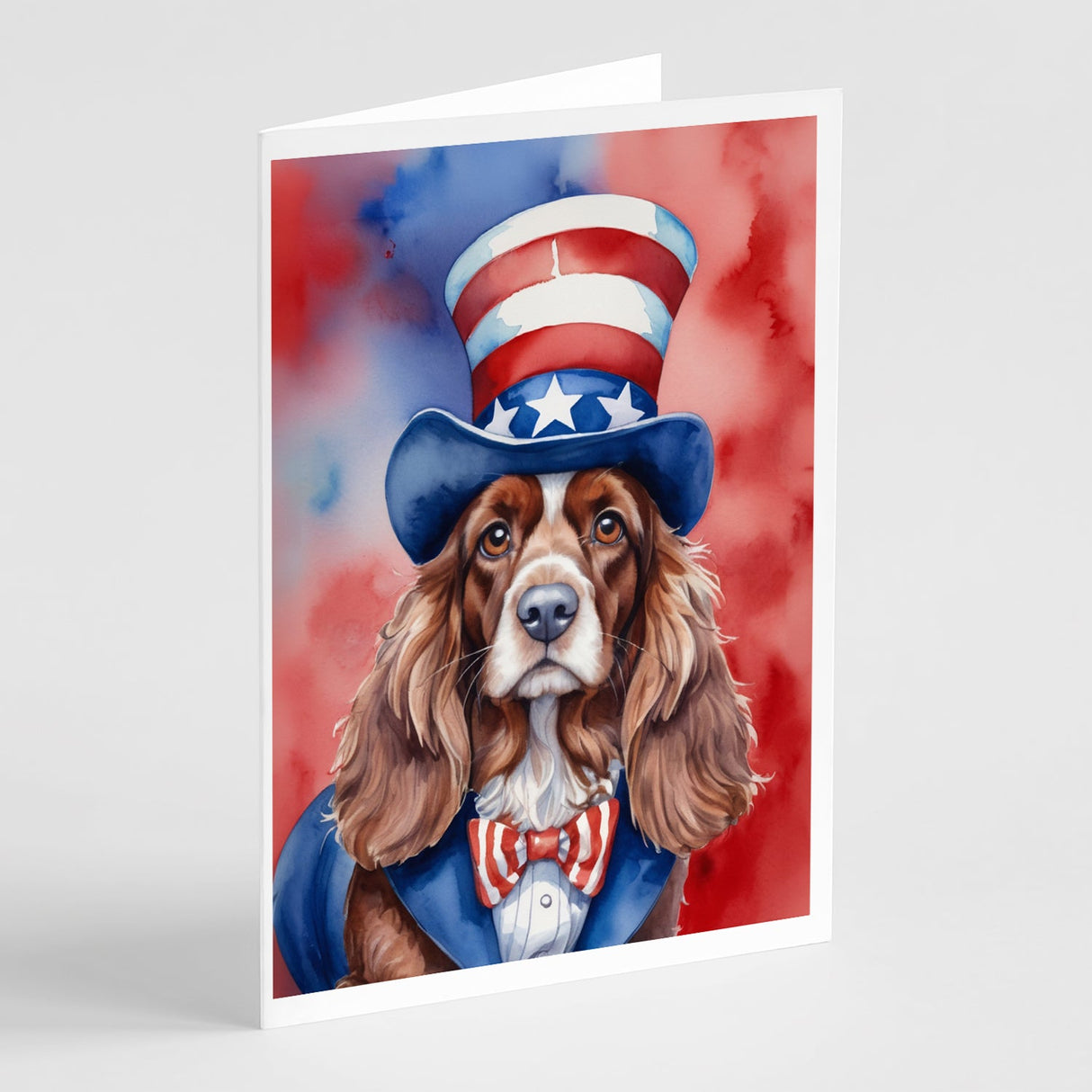 English Cocker Spaniel Patriotic American Greeting Cards Pack of 8