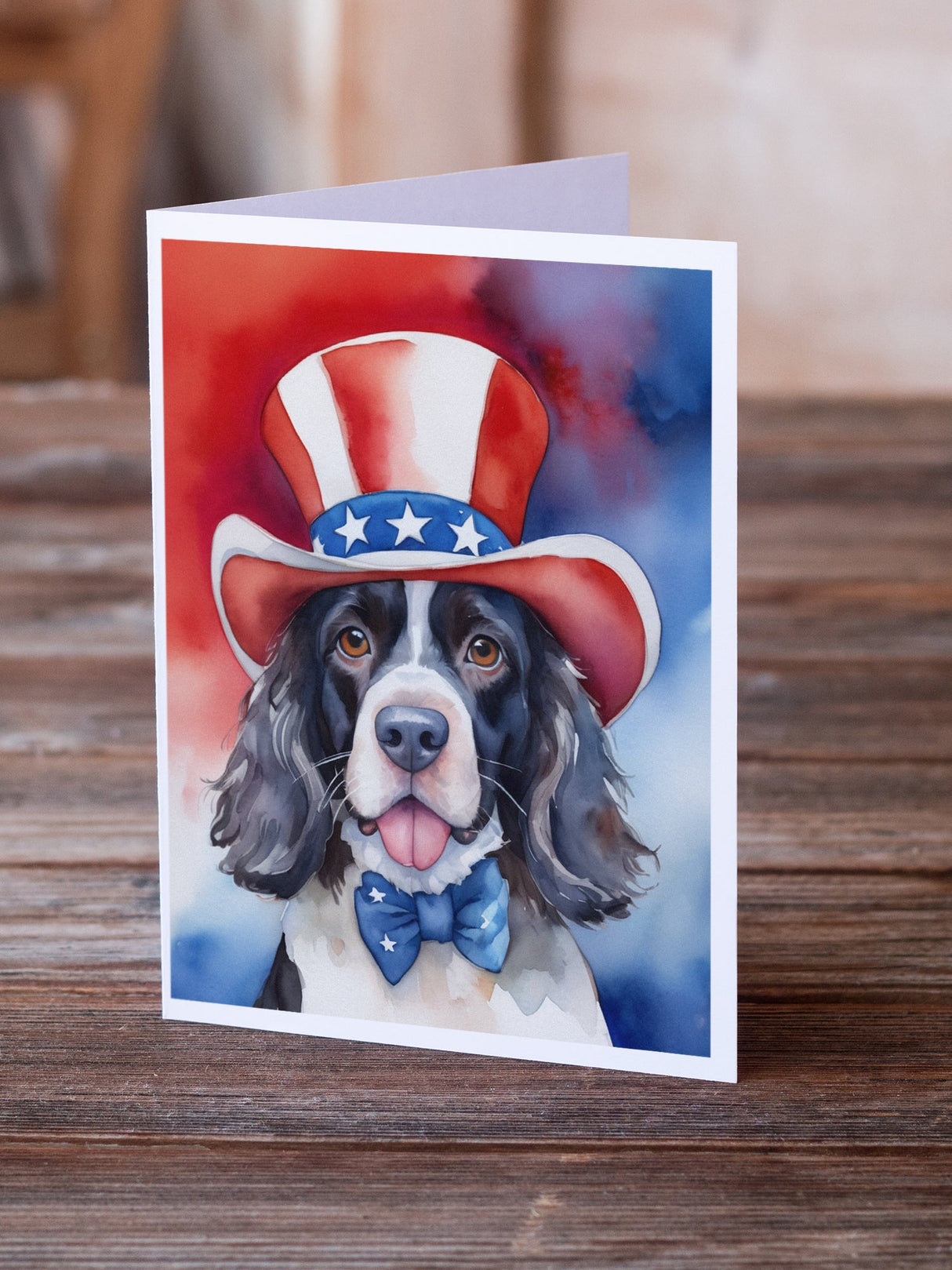 English Springer Spaniel Patriotic American Greeting Cards Pack of 8