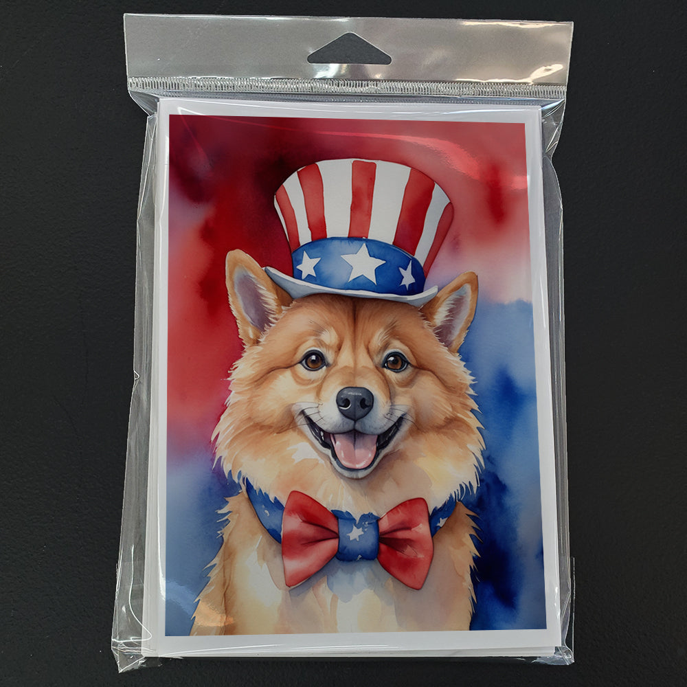 Finnish Spitz Patriotic American Greeting Cards Pack of 8