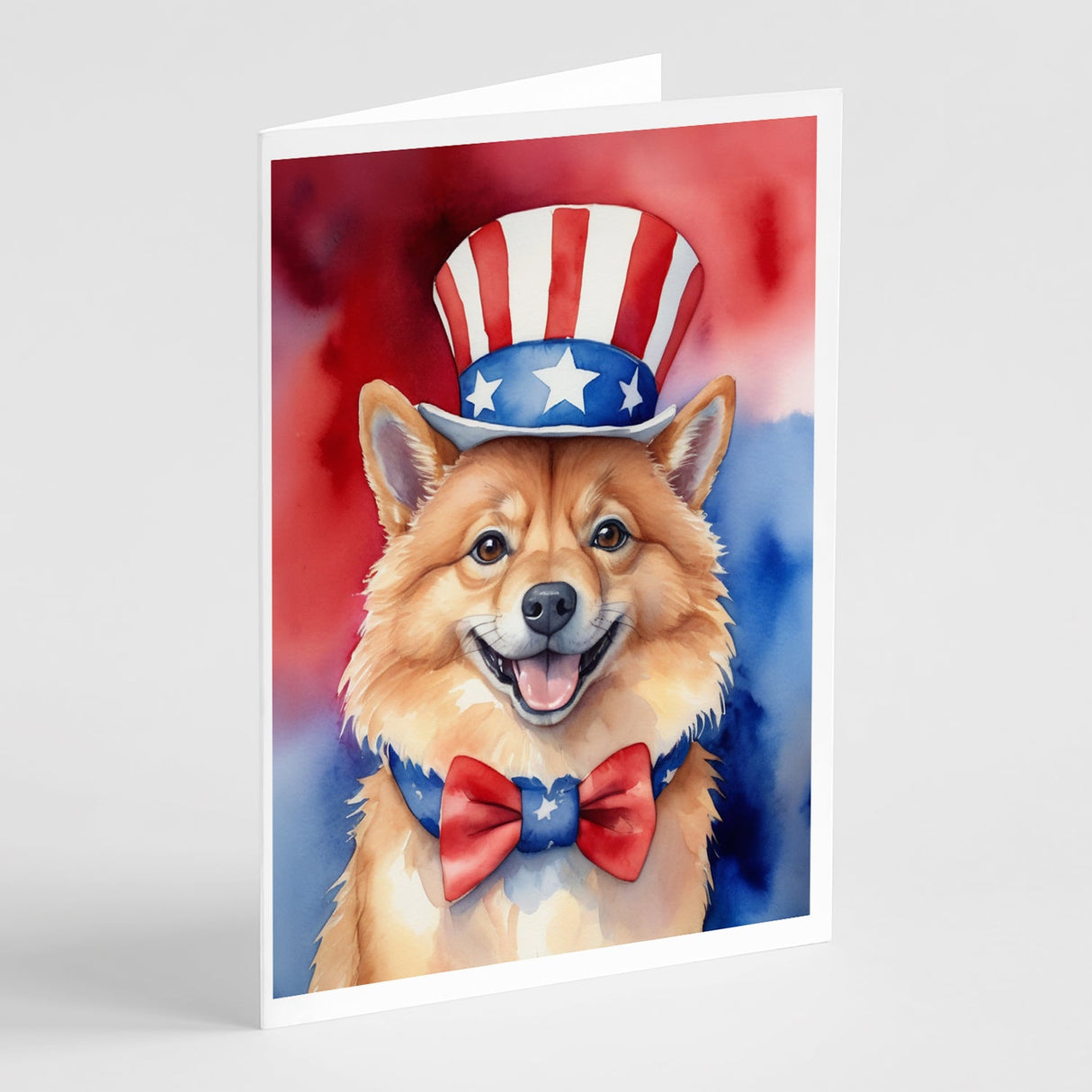 Finnish Spitz Patriotic American Greeting Cards Pack of 8