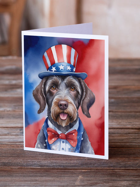 German Wirehaired Pointer Patriotic American Greeting Cards Pack of 8