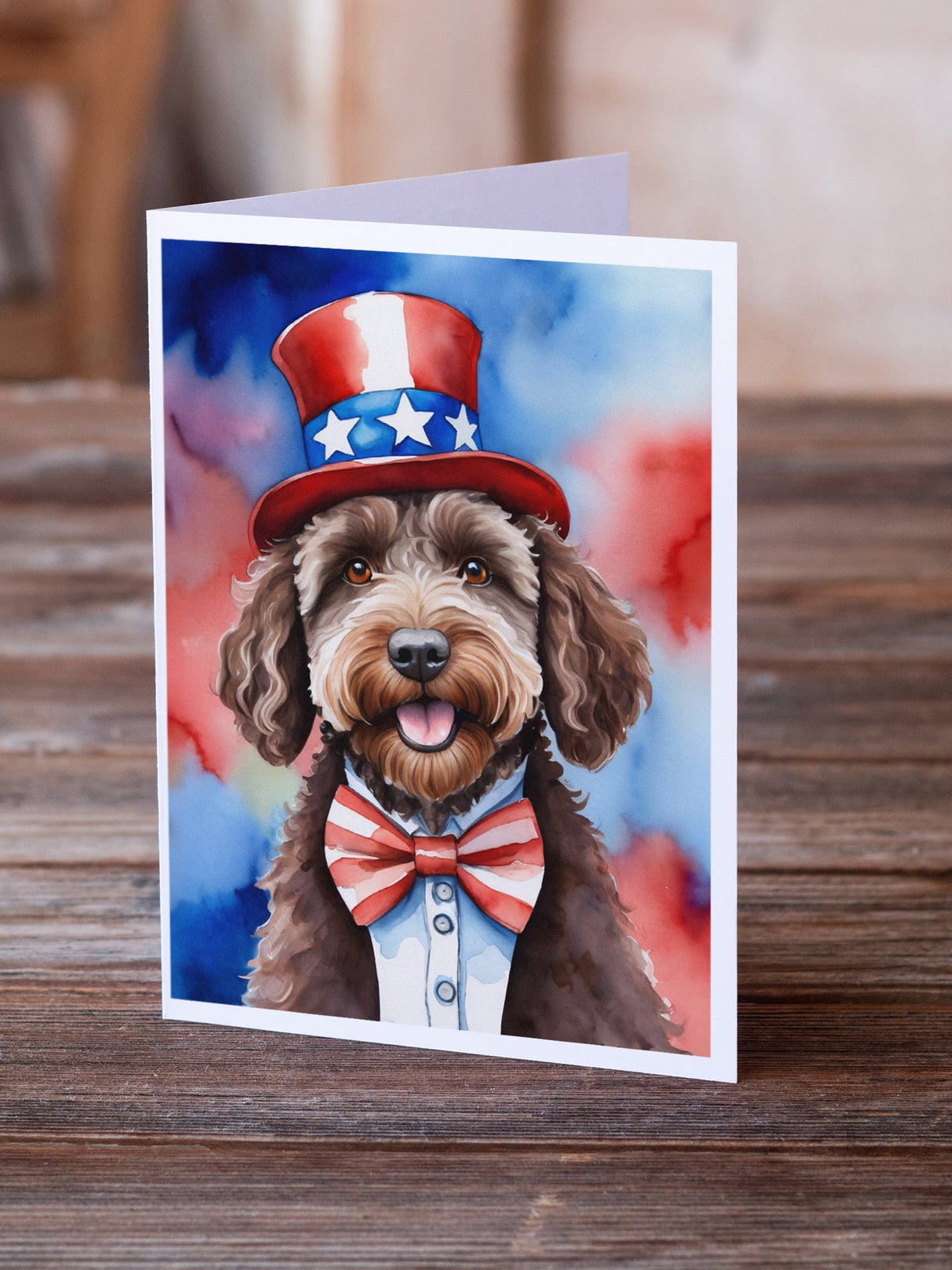 Labradoodle Patriotic American Greeting Cards Pack of 8