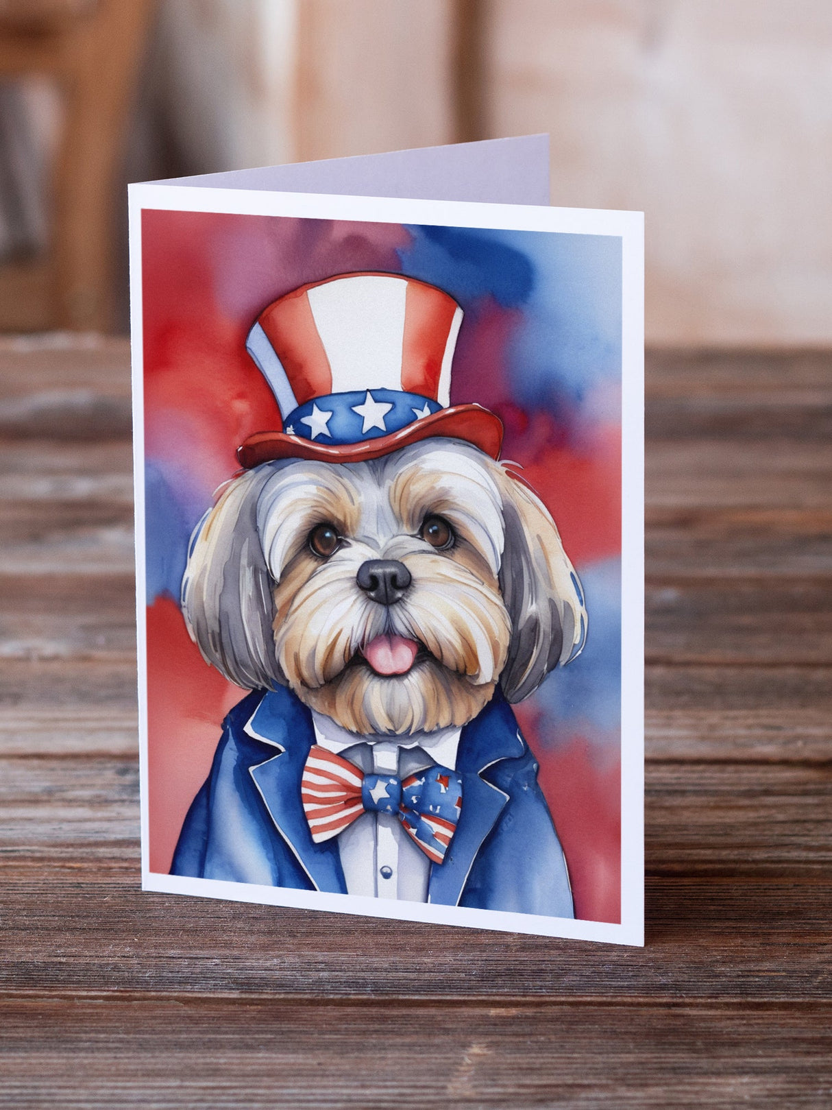 Lhasa Apso Patriotic American Greeting Cards Pack of 8