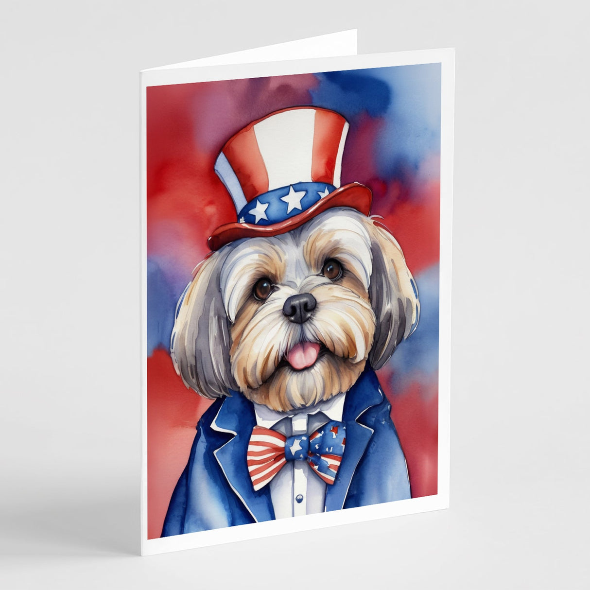 Lhasa Apso Patriotic American Greeting Cards Pack of 8