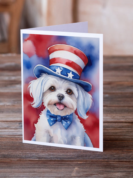 Maltese Patriotic American Greeting Cards Pack of 8