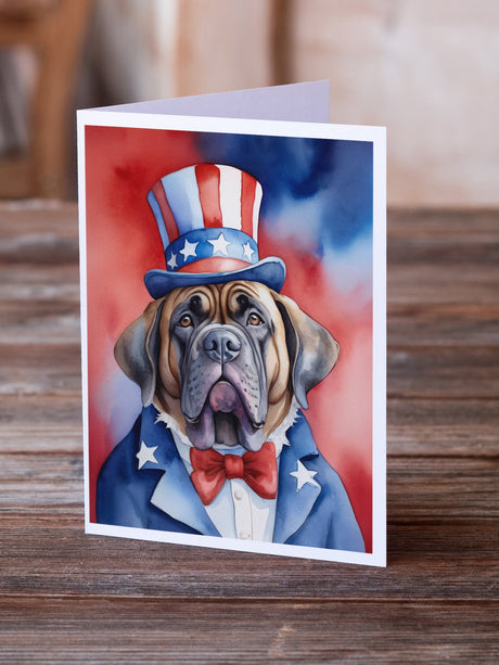 Mastiff Patriotic American Greeting Cards Pack of 8