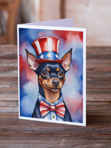 Miniature Pinscher Patriotic American Greeting Cards Pack of 8