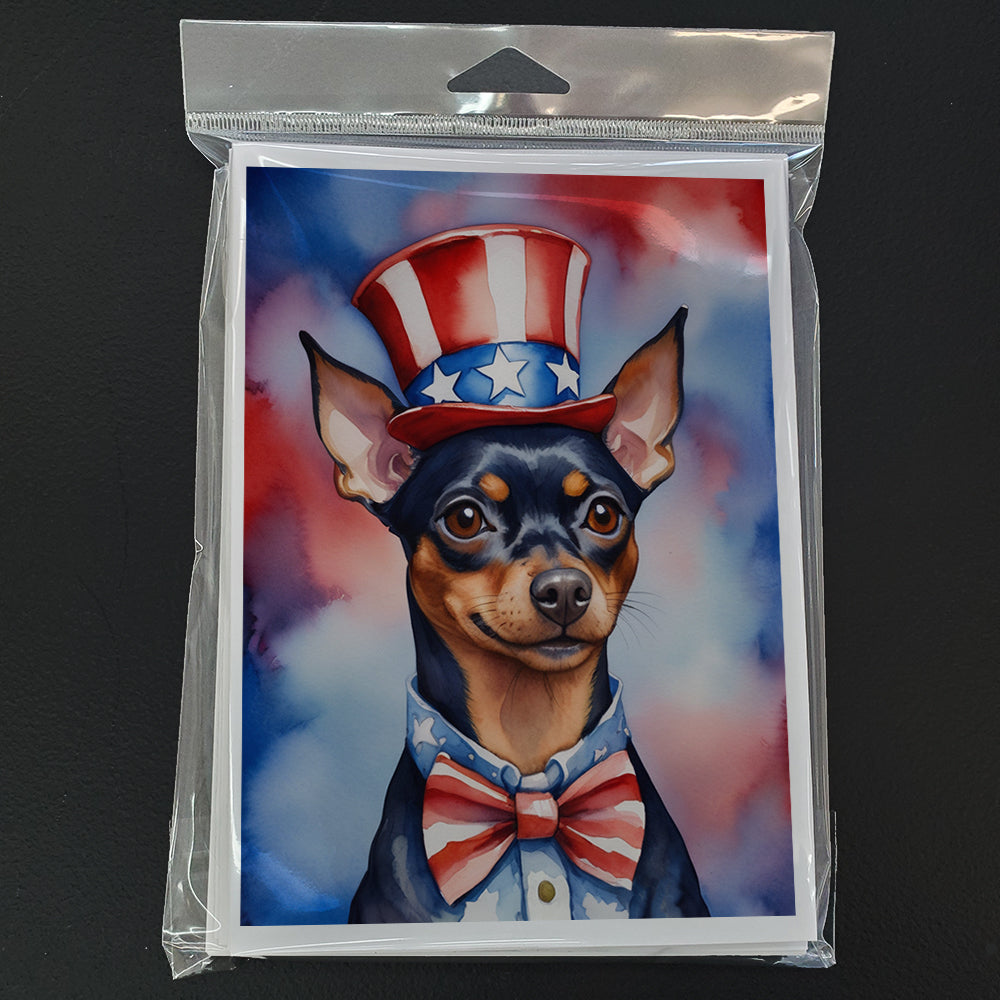 Miniature Pinscher Patriotic American Greeting Cards Pack of 8