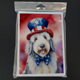 Old English Sheepdog Patriotic American Greeting Cards Pack of 8