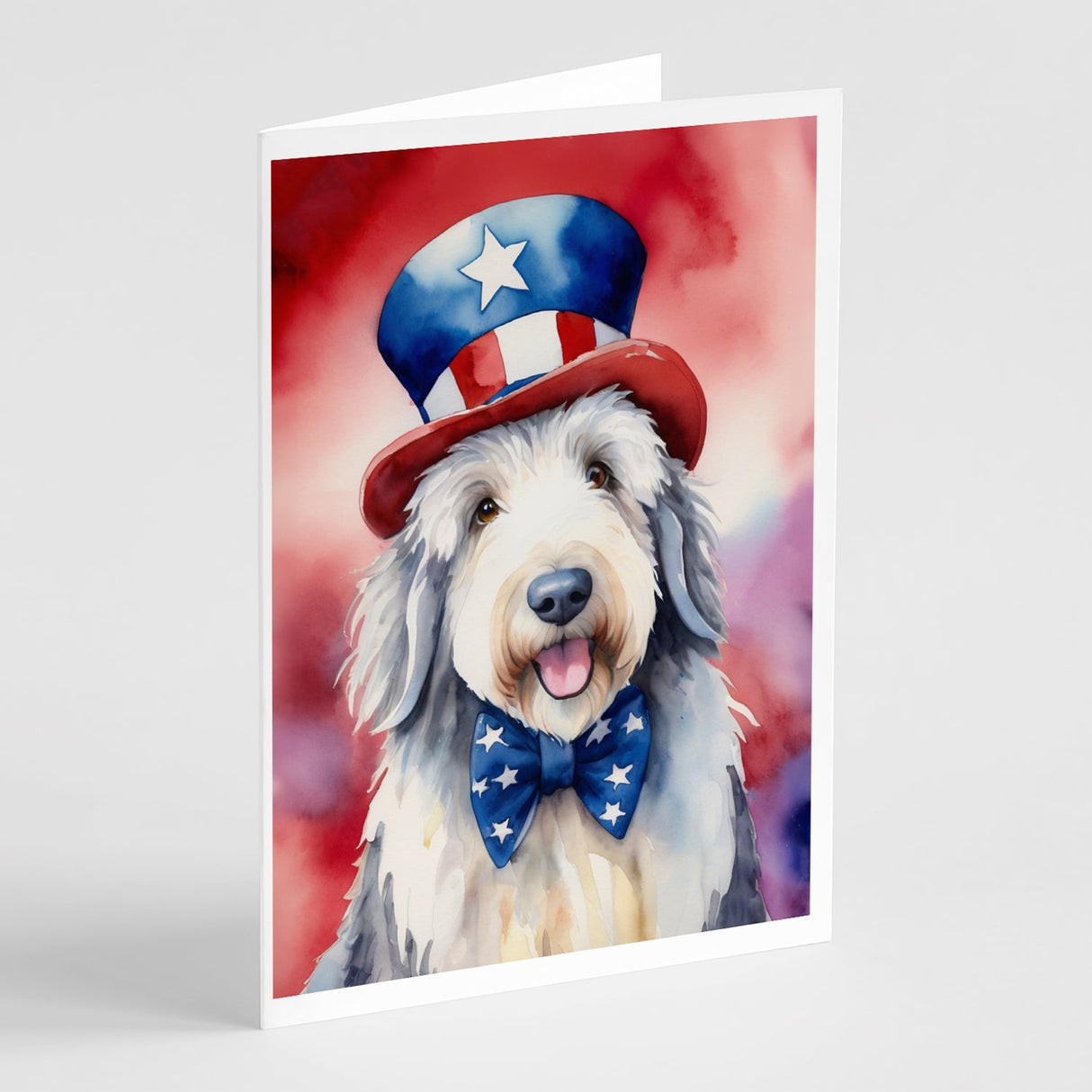 Old English Sheepdog Patriotic American Greeting Cards Pack of 8