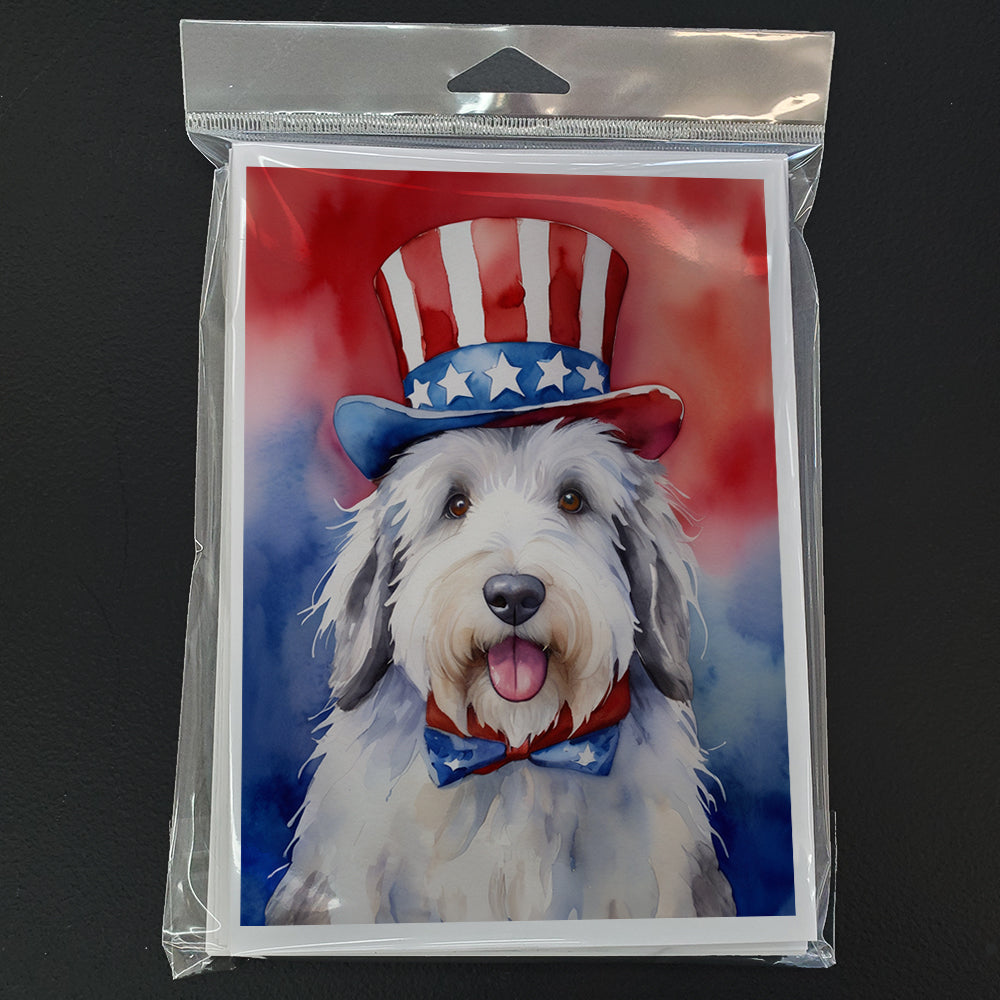 Old English Sheepdog Patriotic American Greeting Cards Pack of 8