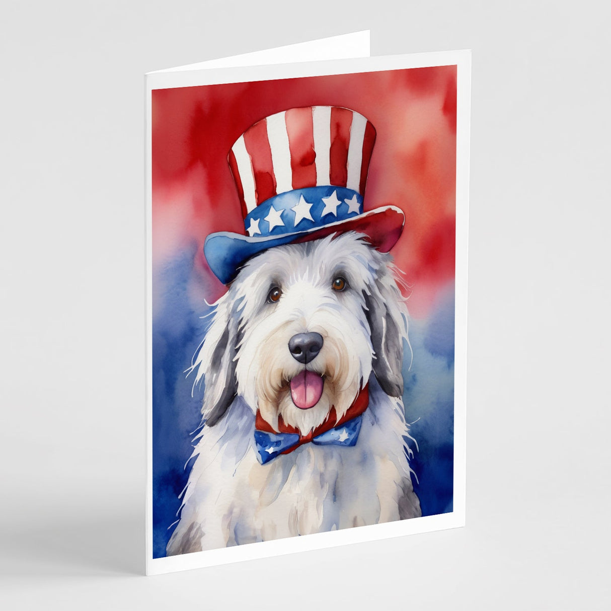 Old English Sheepdog Patriotic American Greeting Cards Pack of 8