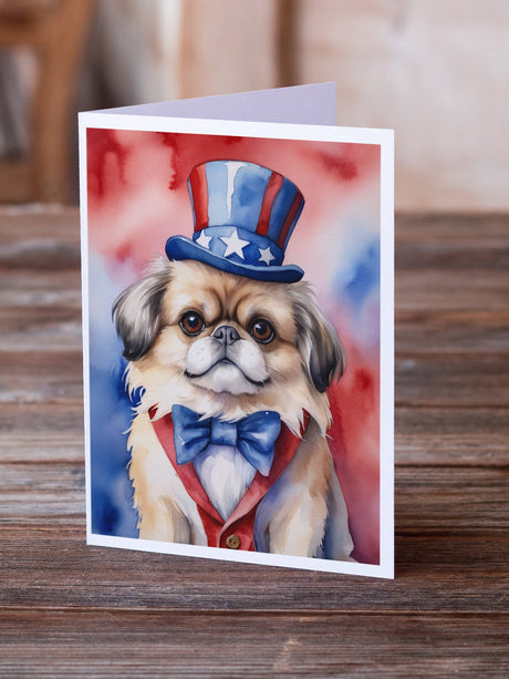 Pekingese Patriotic American Greeting Cards Pack of 8