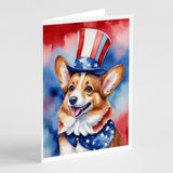 Corgi Patriotic American Greeting Cards Pack of 8