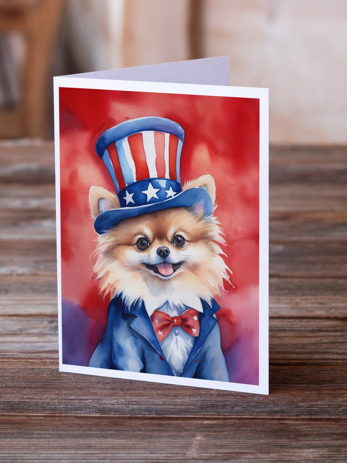 Pomeranian Patriotic American Greeting Cards Pack of 8