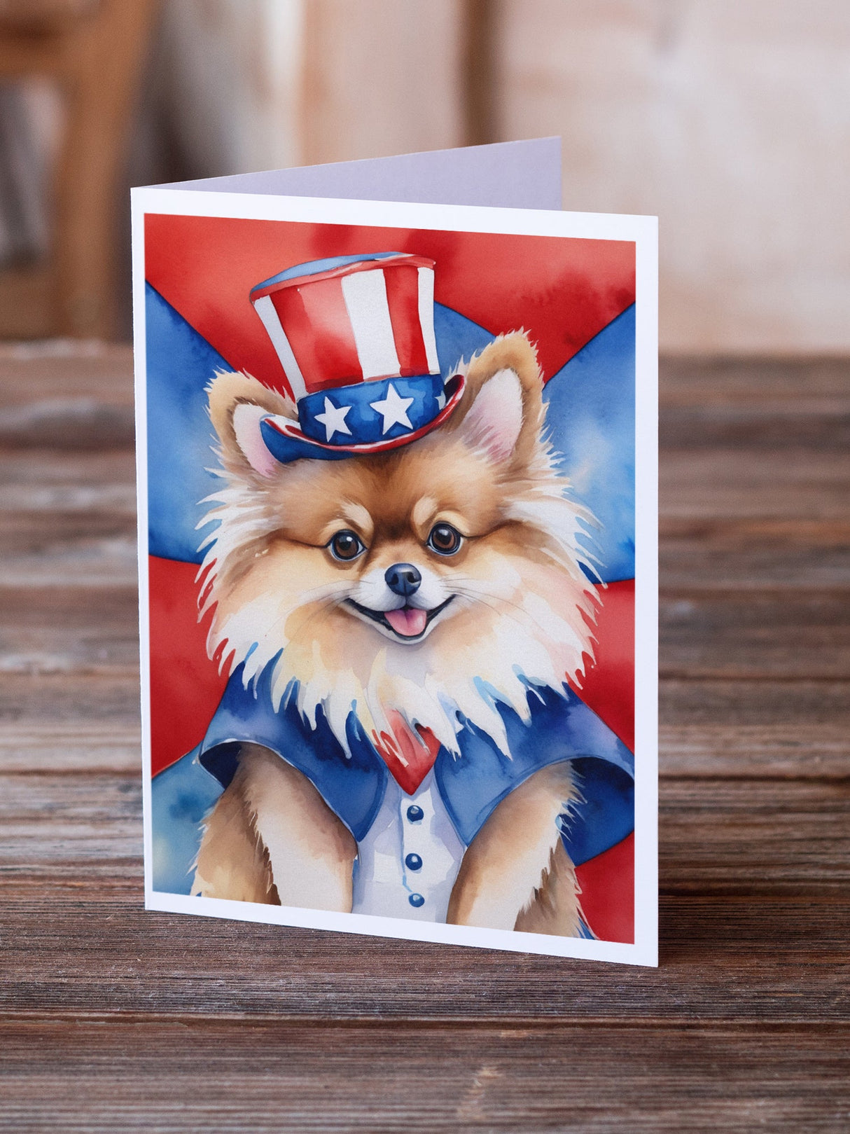 Pomeranian Patriotic American Greeting Cards Pack of 8