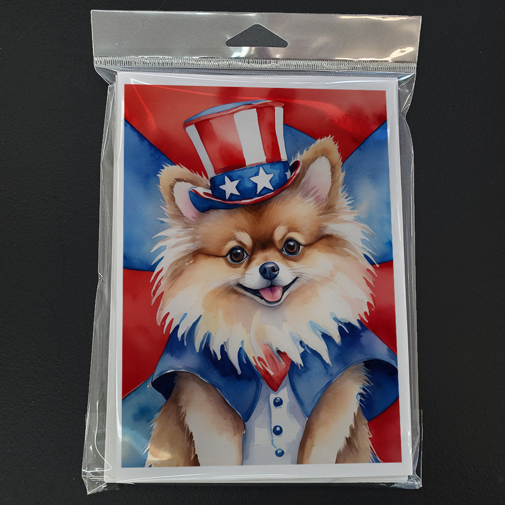 Pomeranian Patriotic American Greeting Cards Pack of 8