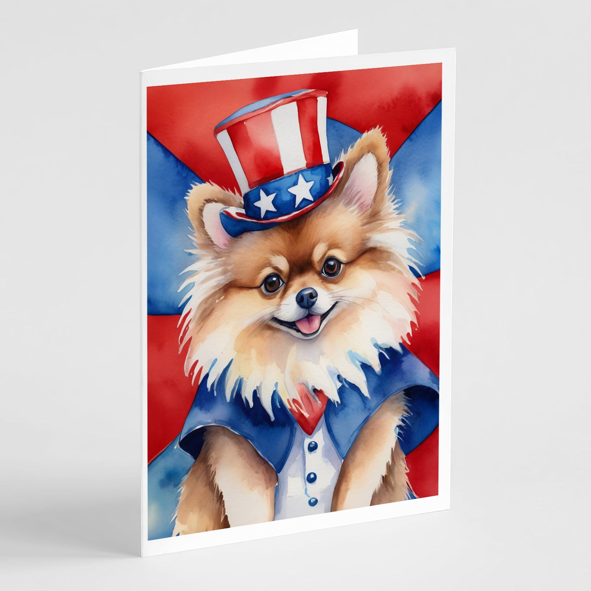 Pomeranian Patriotic American Greeting Cards Pack of 8