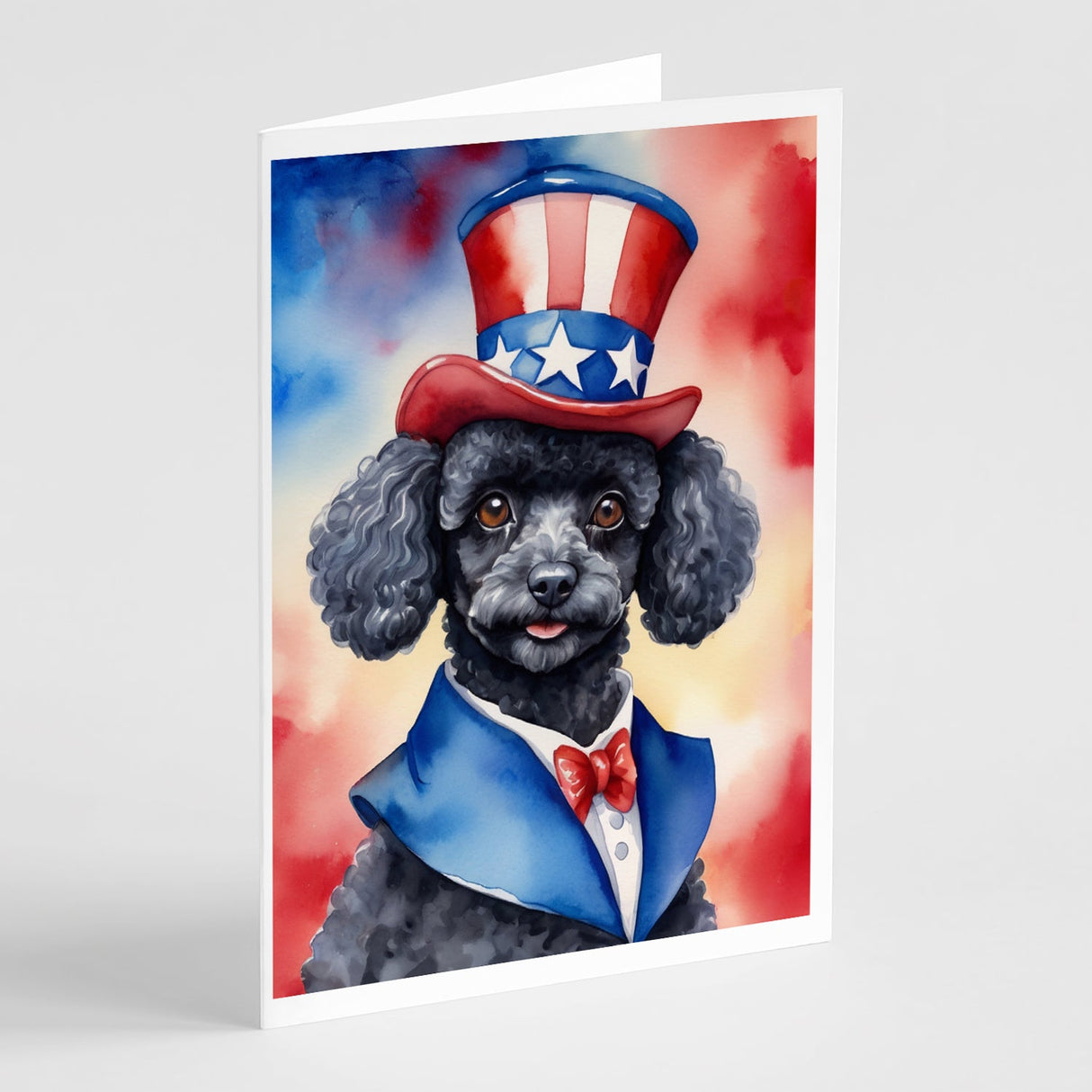 Black Poodle Patriotic American Greeting Cards Pack of 8