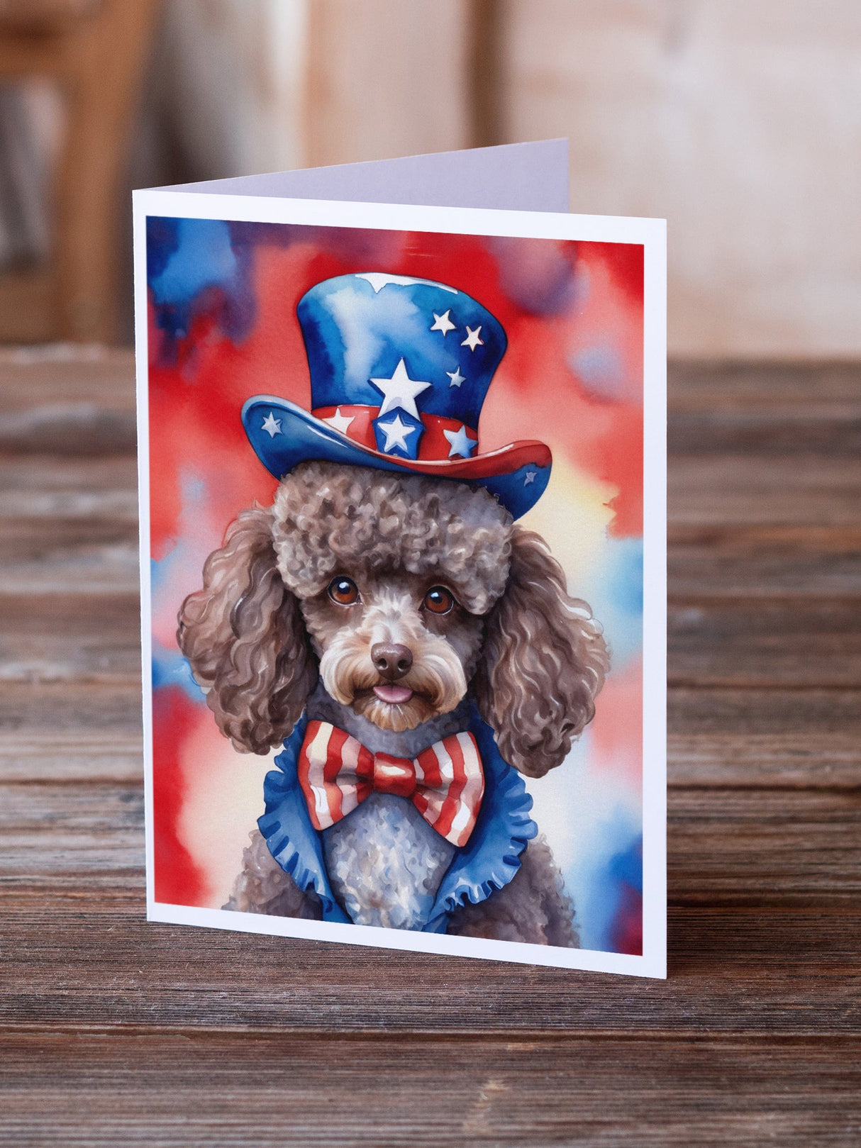 Poodle Patriotic American Greeting Cards Pack of 8