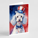 White Poodle Patriotic American Greeting Cards Pack of 8