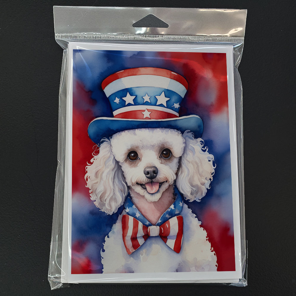 White Poodle Patriotic American Greeting Cards Pack of 8