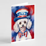 White Poodle Patriotic American Greeting Cards Pack of 8