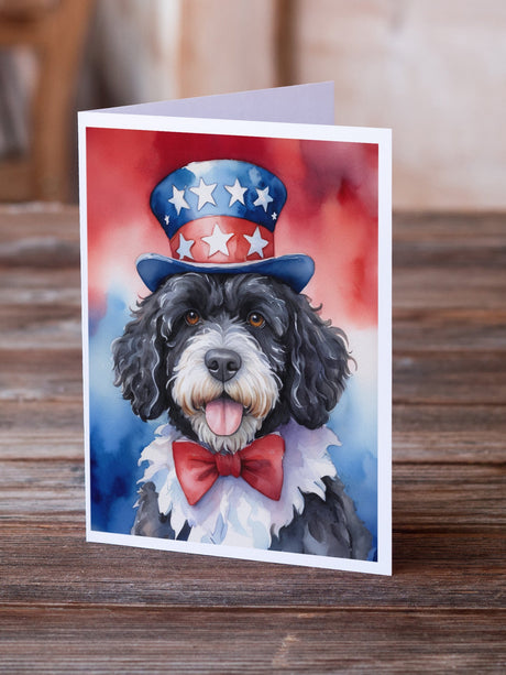 Portuguese Water Dog Patriotic American Greeting Cards Pack of 8