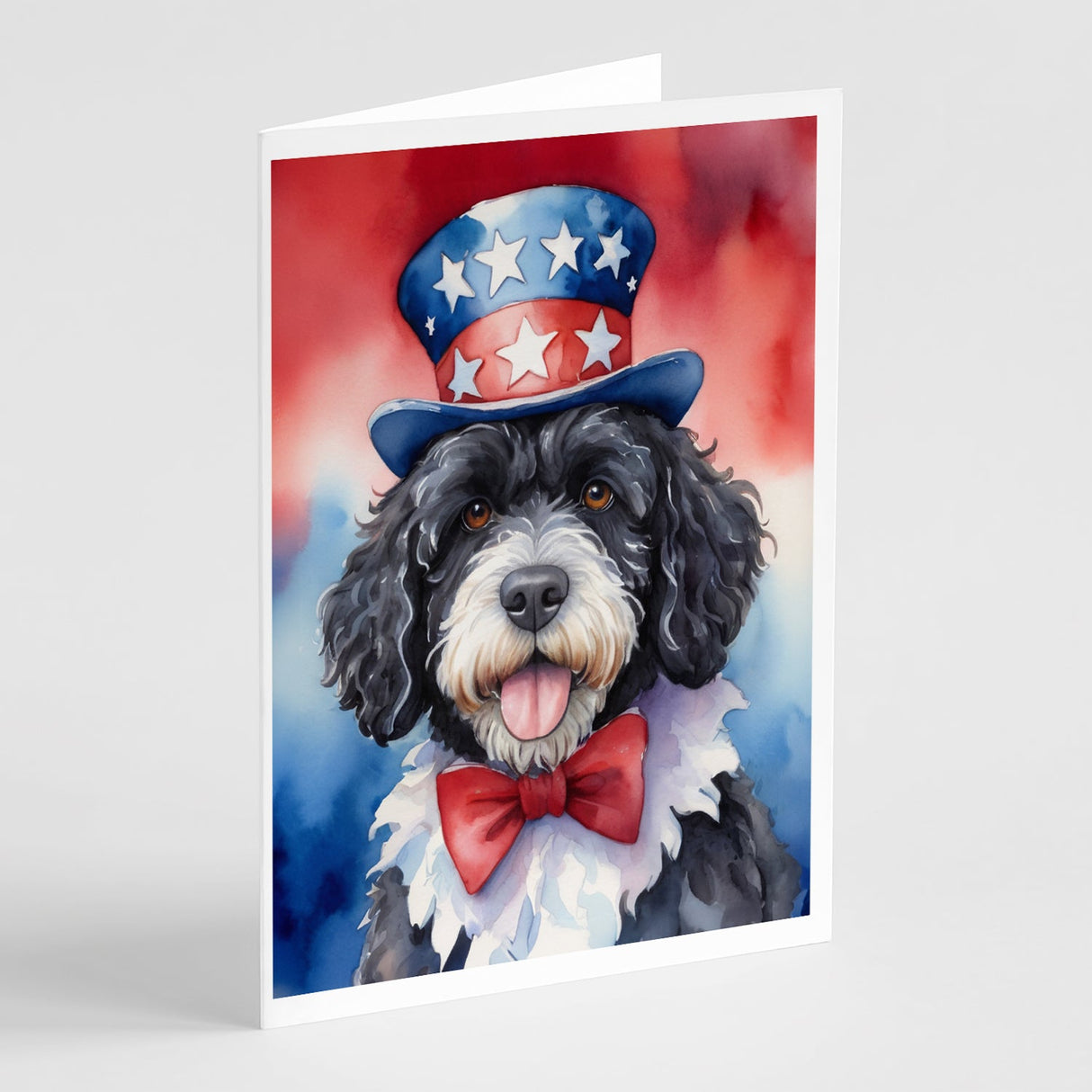 Portuguese Water Dog Patriotic American Greeting Cards Pack of 8