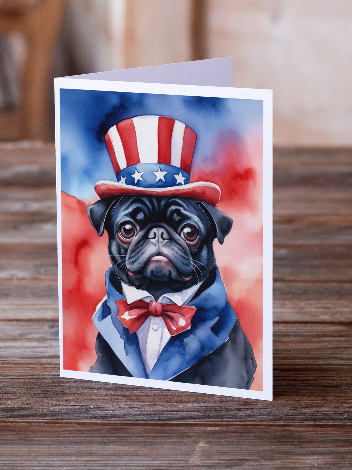 Pug Patriotic American Greeting Cards Pack of 8