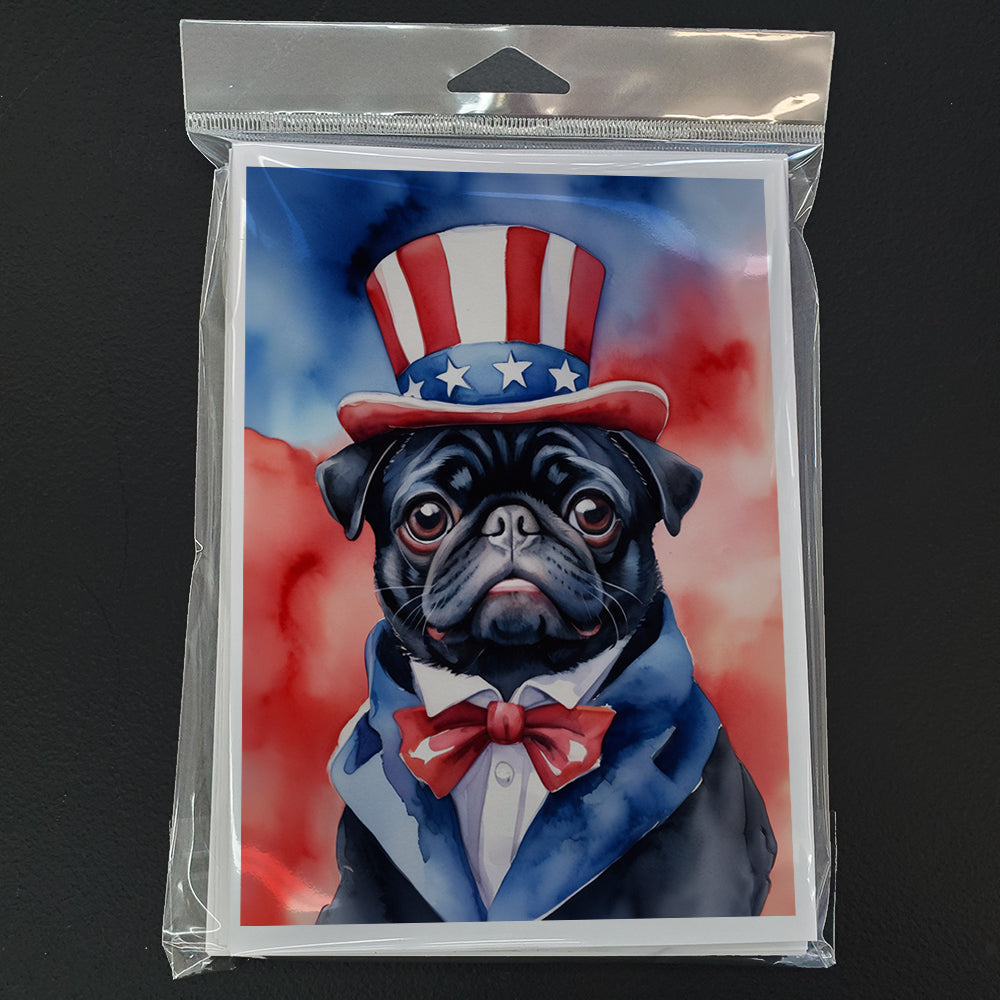 Pug Patriotic American Greeting Cards Pack of 8