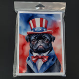 Pug Patriotic American Greeting Cards Pack of 8