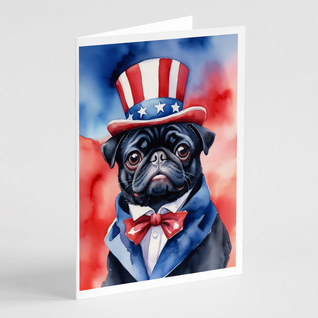 Pug Patriotic American Greeting Cards Pack of 8