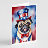 Pug Patriotic American Greeting Cards Pack of 8