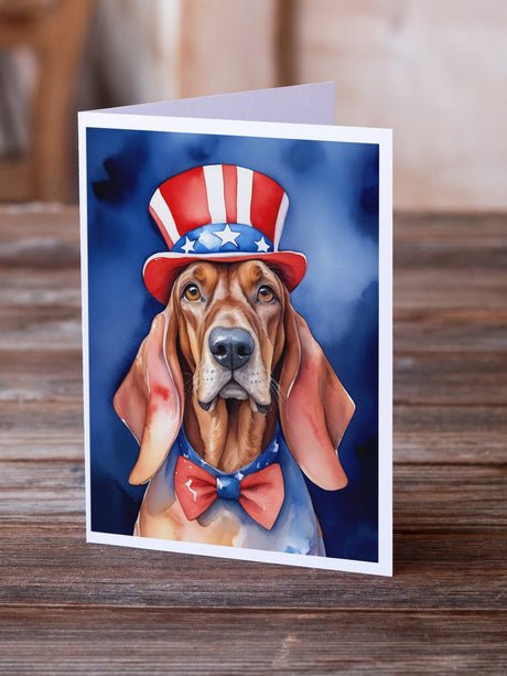 Redbone Coonhound Patriotic American Greeting Cards Pack of 8