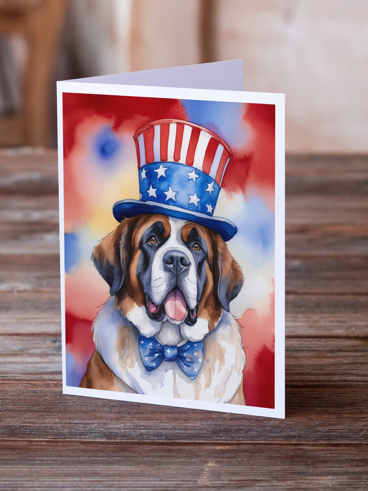 Saint Bernard Patriotic American Greeting Cards Pack of 8