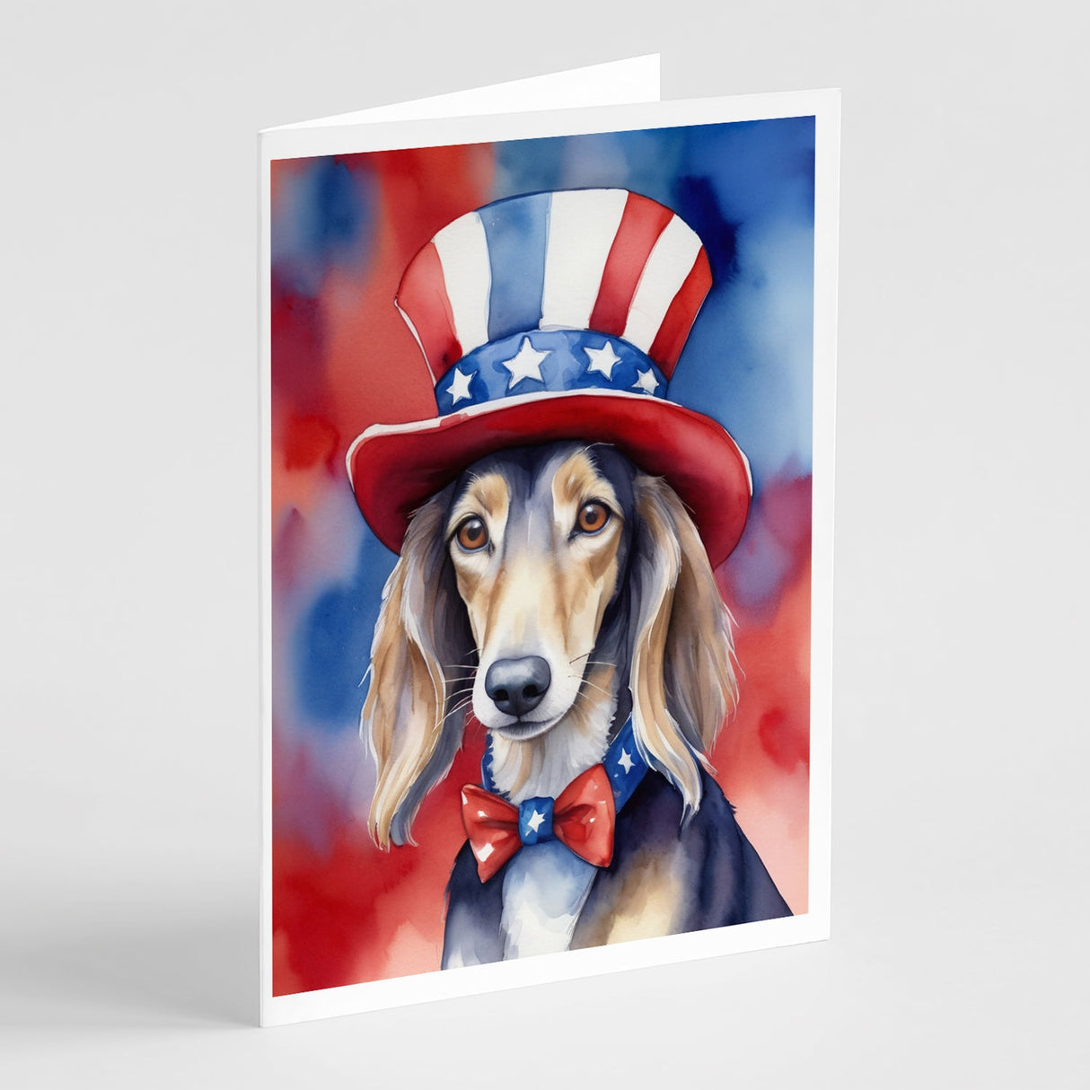 Saluki Patriotic American Greeting Cards Pack of 8