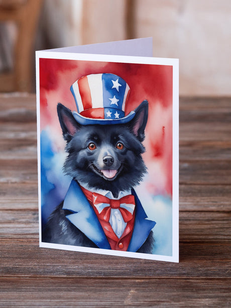 Schipperke Patriotic American Greeting Cards Pack of 8