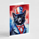 Schipperke Patriotic American Greeting Cards Pack of 8