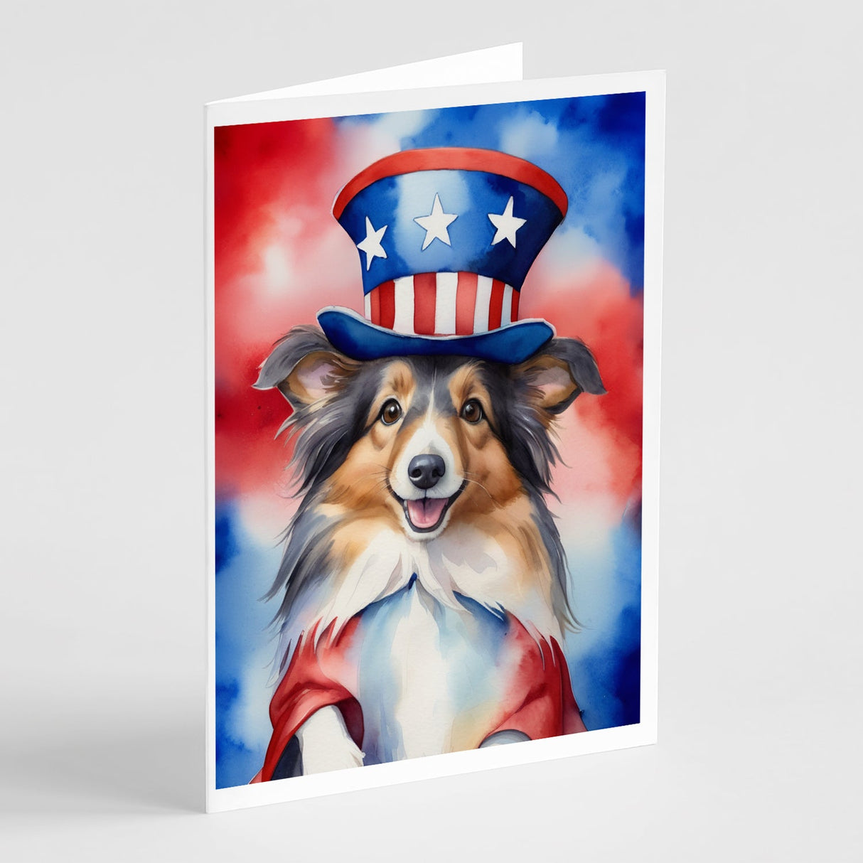 Sheltie Patriotic American Greeting Cards Pack of 8