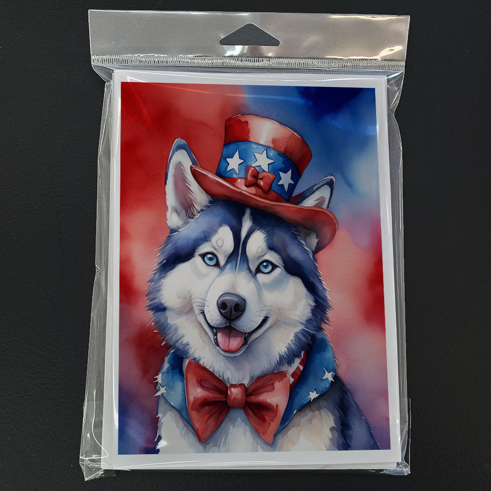 Siberian Husky Patriotic American Greeting Cards Pack of 8