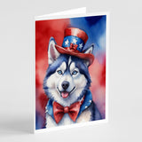 Siberian Husky Patriotic American Greeting Cards Pack of 8