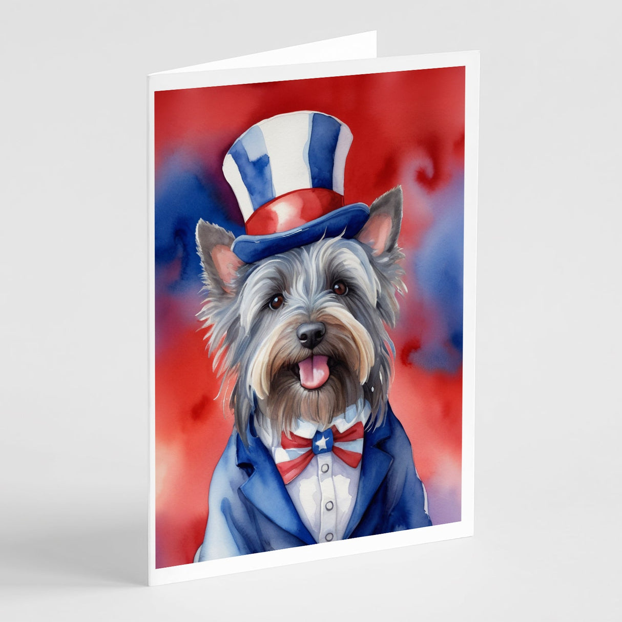 Skye Terrier Patriotic American Greeting Cards Pack of 8