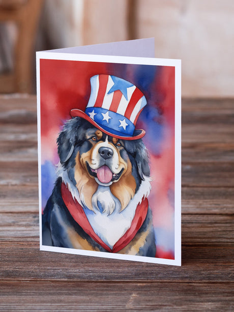 Tibetan Mastiff Patriotic American Greeting Cards Pack of 8