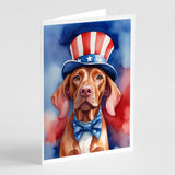 Vizsla Patriotic American Greeting Cards Pack of 8